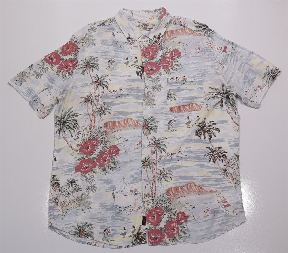 Faherty Mens Rayon Hawaiian Button-Up Shirt XL